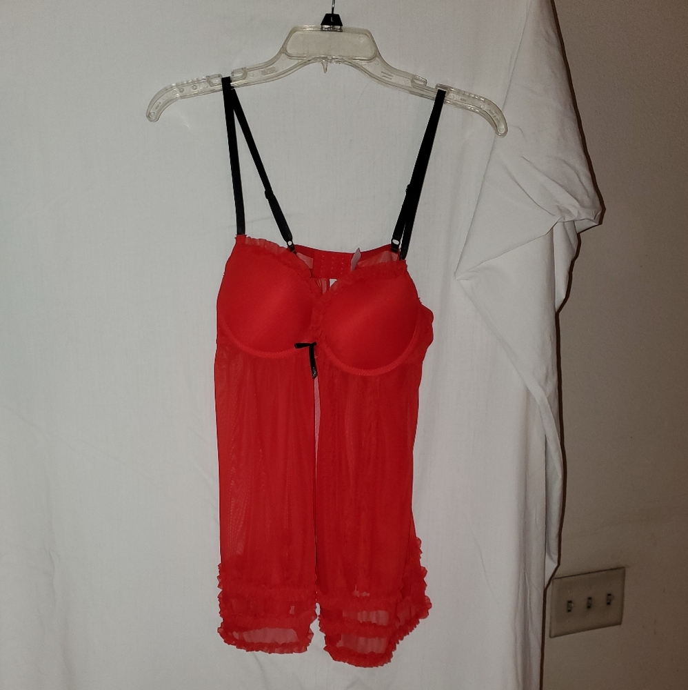 Sexy red lace bottomless teddy